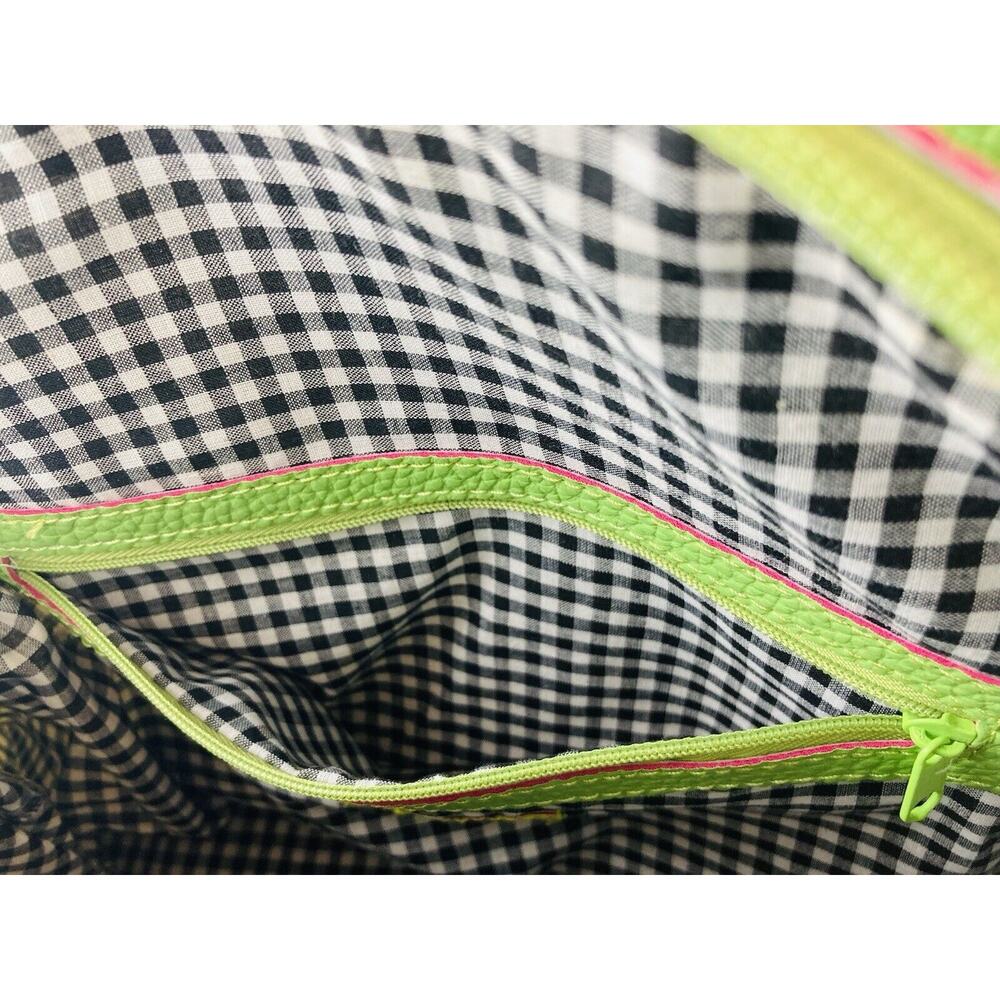 Jazza Vintage Vinyl Plastic Black White Checker Purse Shoulder Bag Lime Neon Gre - Picture 7 of 12